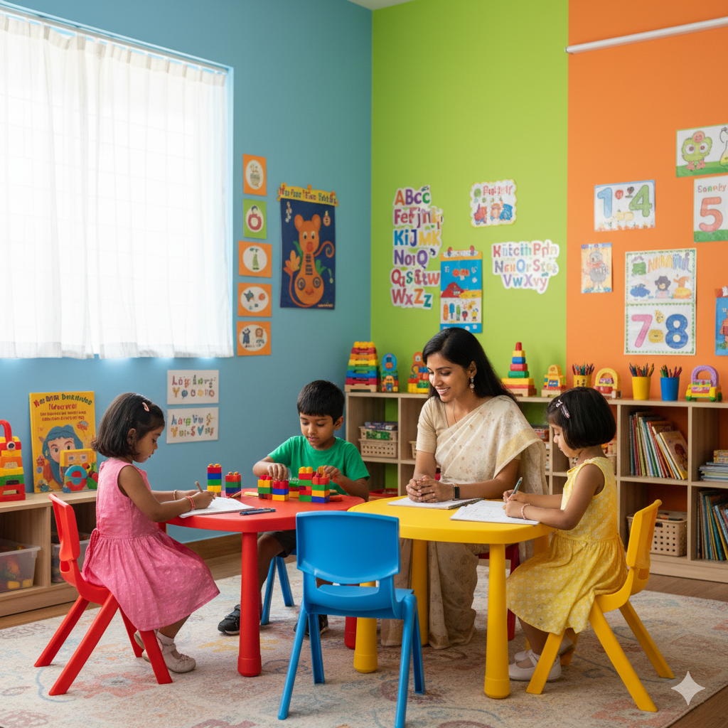 A child happily learning with a tutor